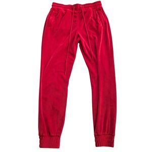 REBEL MINDS Red Velour Joggers Velvet Sweatpants Men's L Track Lounge Urban Cozy